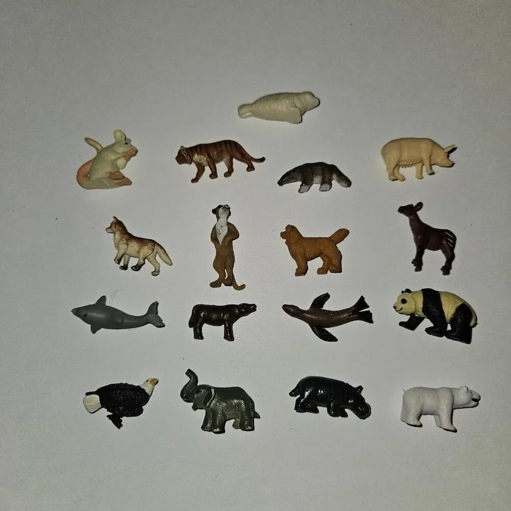 17 Small Mixed Animal Lot Tiger Hippo Meercat Anteater Pig Eagle Dolphin READ